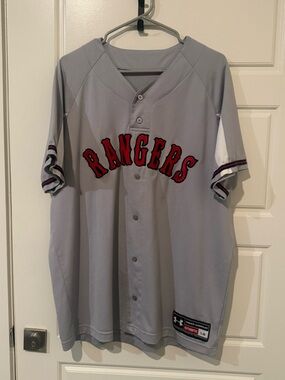 Under Armour Light Gray and Red Rangers Baseball Jersey